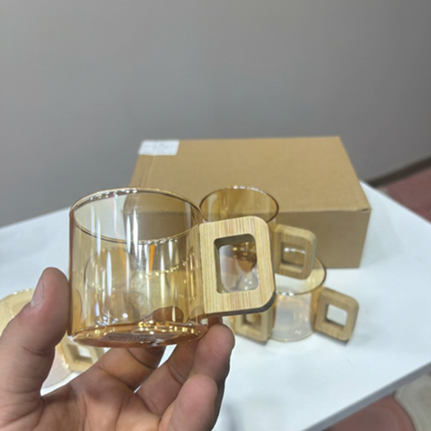 Image of طقم فناجين بيد خشب 6 قطع