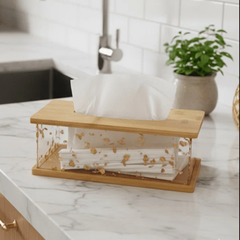 Image of علبة مناديل أكليريك بغطاء خشبي