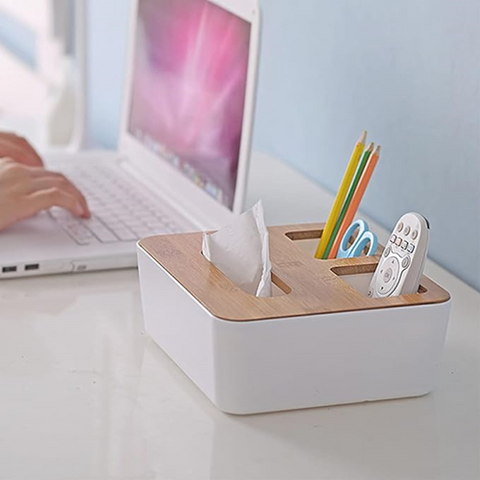 Image of منظم وحامل مناديل بغطاء خشب