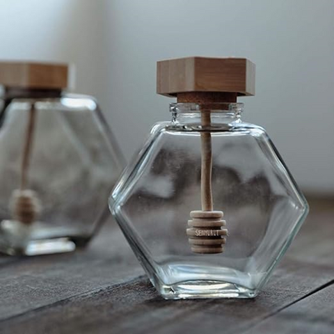 Image of برطمان زجاج للعسل بمعلقة خشب