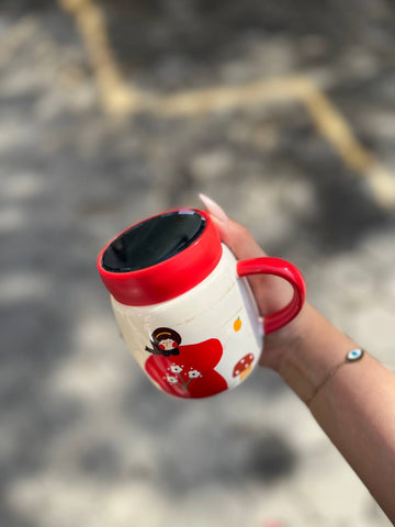 Image of مج بغطاء برسومات كرتونية