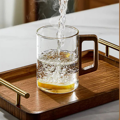 Image of مج زجاج بيد خشب