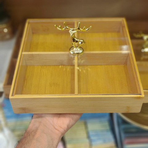 Image of علبة تسالي 4 خانة بمقبض غزالة