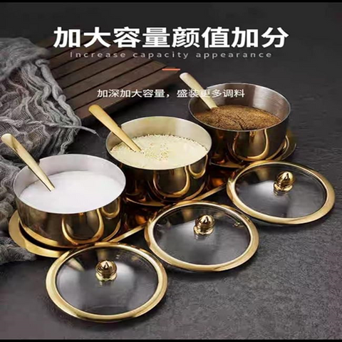 Image of طقم توابل جولد بغطاء زجاج 3 قطع