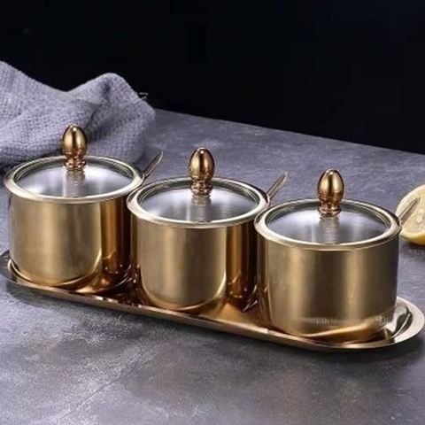 Image of طقم توابل جولد بغطاء زجاج 3 قطع