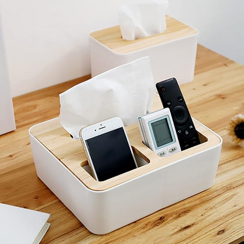 Image of منظم وحامل مناديل بغطاء خشب