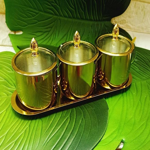 Image of طقم توابل جولد بغطاء زجاج 3 قطع