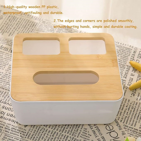 Image of منظم وحامل مناديل بغطاء خشب