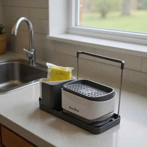 Image of موزع صابون مع حامل أسفنجة