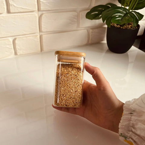 Image of طقم برطمانات 12 قطعة + سلم خشب