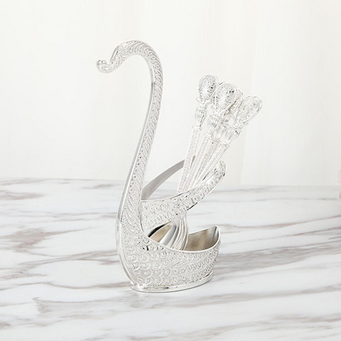 Image of طقم معالق صغيرة بحامل شكل بجعة