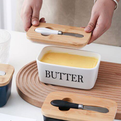 Image of حافظة للزبدة بغطاء خشب