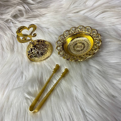 Image of مبخرة خشب بغطاء نحاس + ماشة نحاس