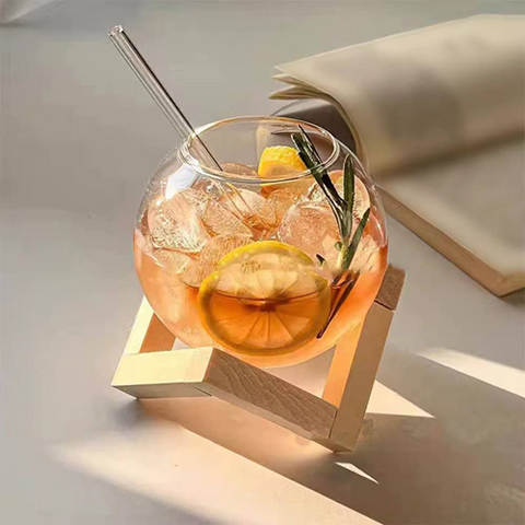 Image of كوب زجاج بقاعدة خشب