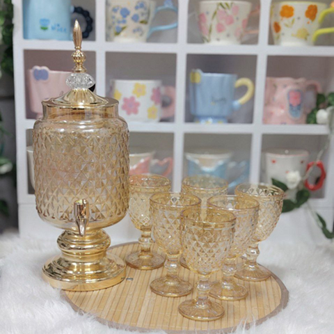 Image of ديسبنسر كريستال عسلي + 6 كاسات