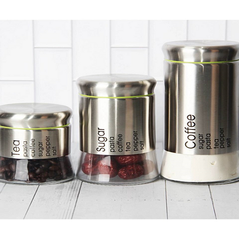 Image of طقم برطمان زجاج في أستانلس 3 قطع