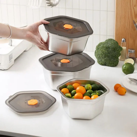 Image of علب ثلاجة ستانلس بغطاء بلاستيك 3 قطع