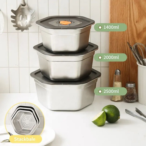 Image of علب ثلاجة ستانلس بغطاء بلاستيك 3 قطع