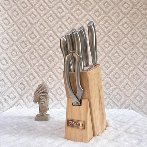 Image of طقم سكاكين ومقص بحامل خشبي