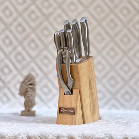 Image of طقم سكاكين ومقص بحامل خشبي