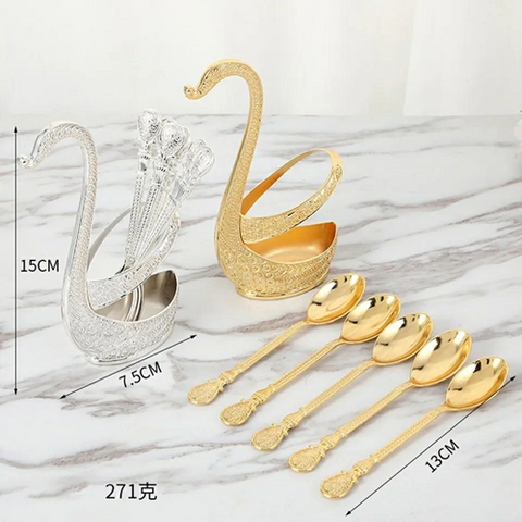 Image of طقم معالق صغيرة بحامل شكل بجعة