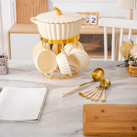 Image of طقم شوربة بورسلين باستاند دهبي 14 قطعة