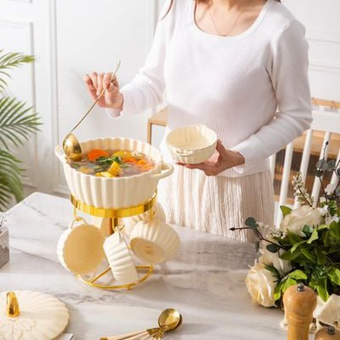 Image of طقم شوربة بورسلين باستاند دهبي 14 قطعة