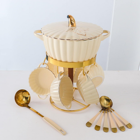 Image of طقم شوربة بورسلين باستاند دهبي 14 قطعة