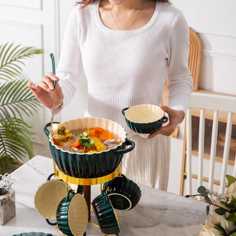 Image of طقم شوربة بورسلين باستاند دهبي 14 قطعة