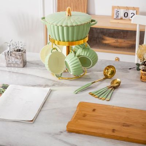 Image of طقم شوربة بورسلين باستاند دهبي 14 قطعة