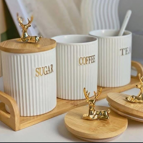 Image of طقم برطمانات بورسلين بغطاء غزالة