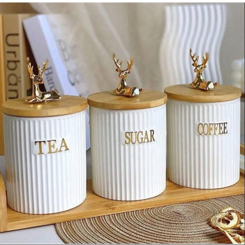 Image of طقم برطمانات بورسلين بغطاء غزالة