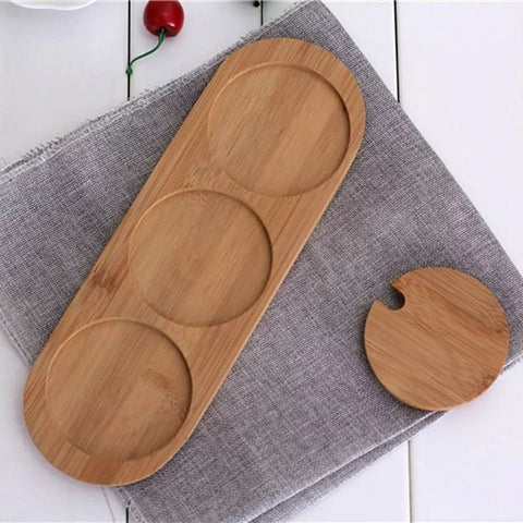 Image of طقم توابل زجاج بقاعدة خشبية