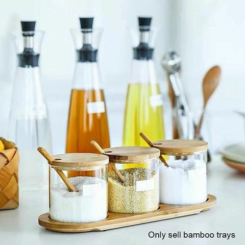 Image of طقم توابل زجاج بقاعدة خشبية