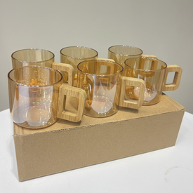 طقم فناجين بيد خشب 6 قطع