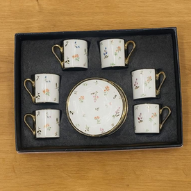 طقم فناجين فلوري 6 قطع بالطبق