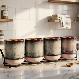 طقم برطمانات 4 قطع بحامل معدن