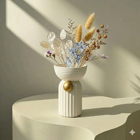 فازة مودرن أبيض × ذهبي