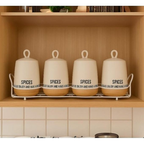 Image of طقم برطمانات بورسلين 4 قطع بالحامل