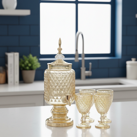 Image of ديسبنسر كريستال عسلي + 6  كاسات