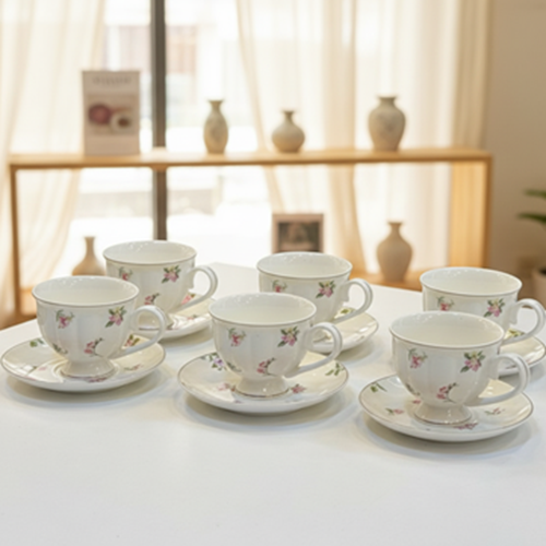 طقم شاي بورسلين فلوري 6 قطع