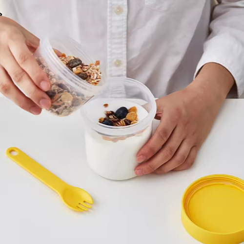 لوك اند لوك 2 علبة بلاستيك بغطاء واحد مشترك وشوكة ومعلقة