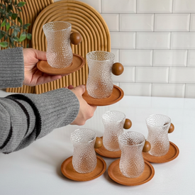 طقم فناجين بيد خشب 12 قطعة بالكوستر