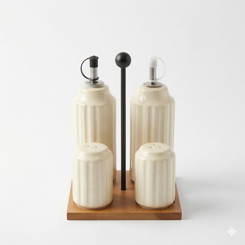 طقم زياتة وملاحة بحامل خشبي