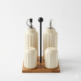 طقم زياتة وملاحة بحامل خشبي