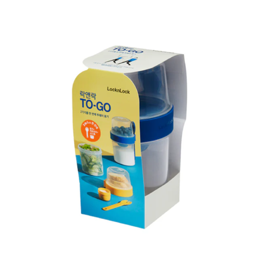 لوك اند لوك 2 علبة بلاستيك بغطاء واحد مشترك وشوكة ومعلقة