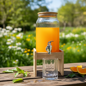 ديسبنسر عصائر زجاج بحامل خشبي