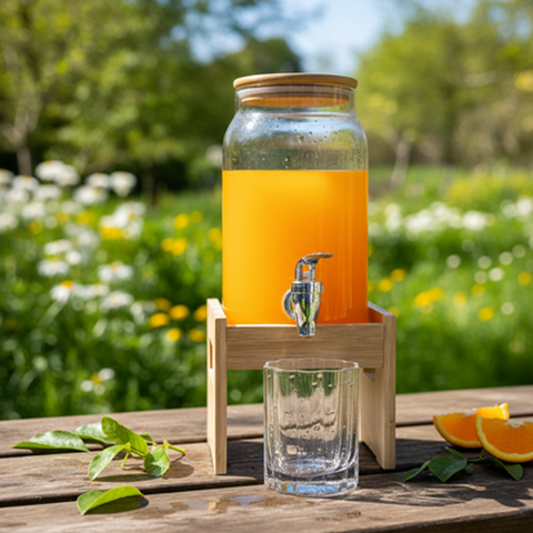 Image of ديسبنسر عصائر زجاج بحامل خشبي