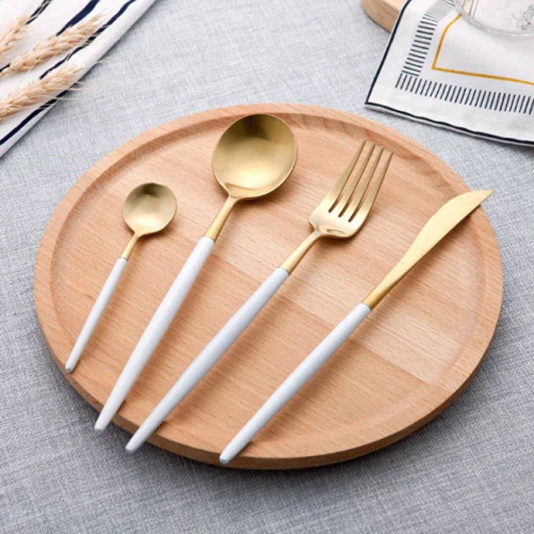 طقم معالق جولد بمقبض ألوان 24 قطعة