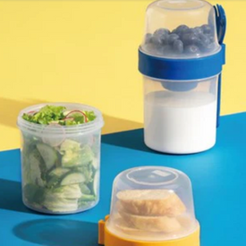 لوك اند لوك 2 علبة بلاستيك بغطاء واحد مشترك وشوكة ومعلقة